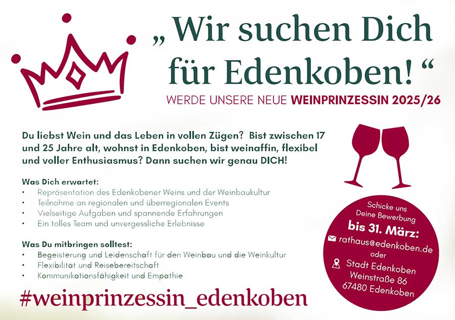 Wir suchen dich als neue Edenkobener Weinprinzessin